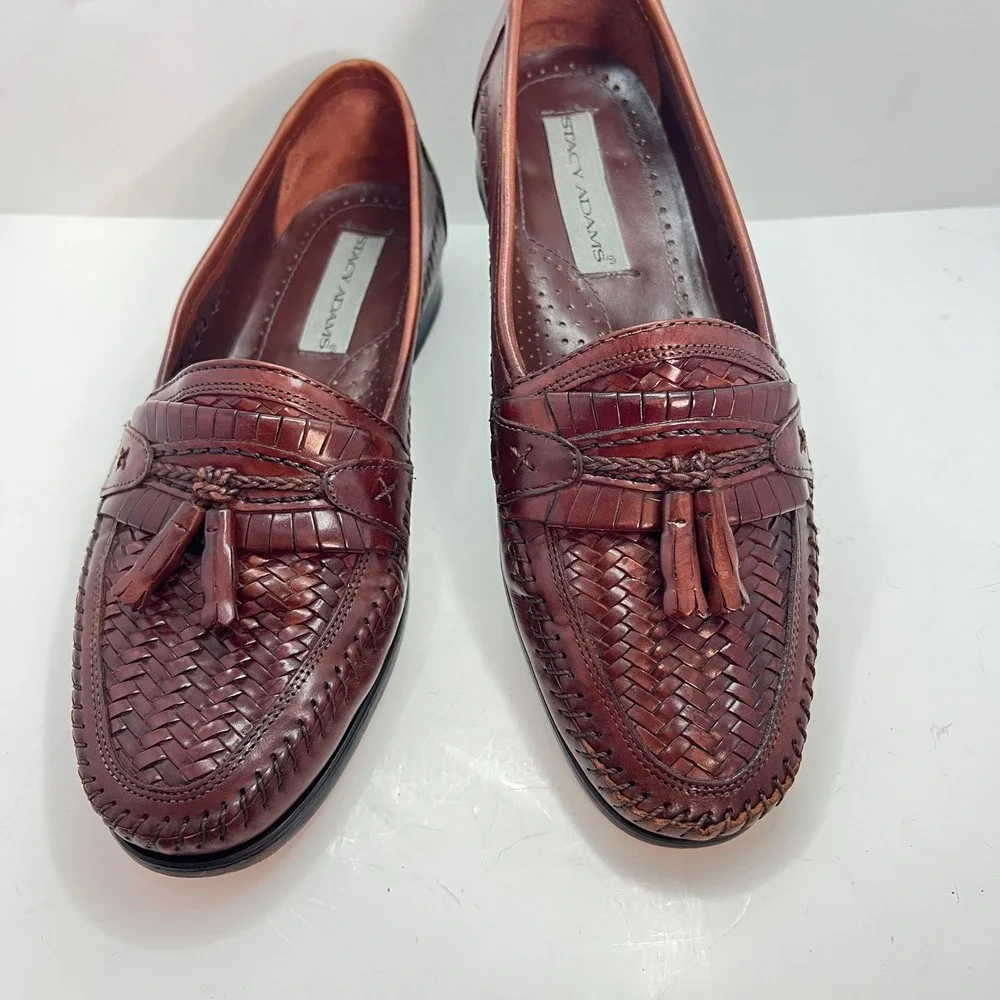 Stacy Adams Mens Woven Leather Tassel Loafers Brown Made in Brazil 25349 10M